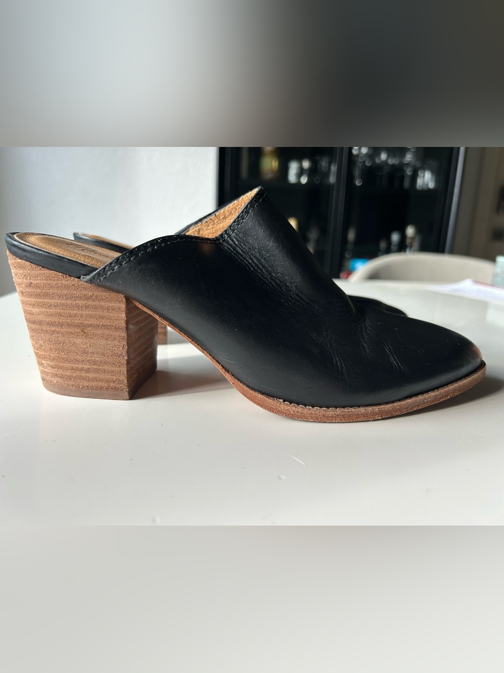 Women’s Madewell Black Leather Block Heel Mule - Picture 4 of 9